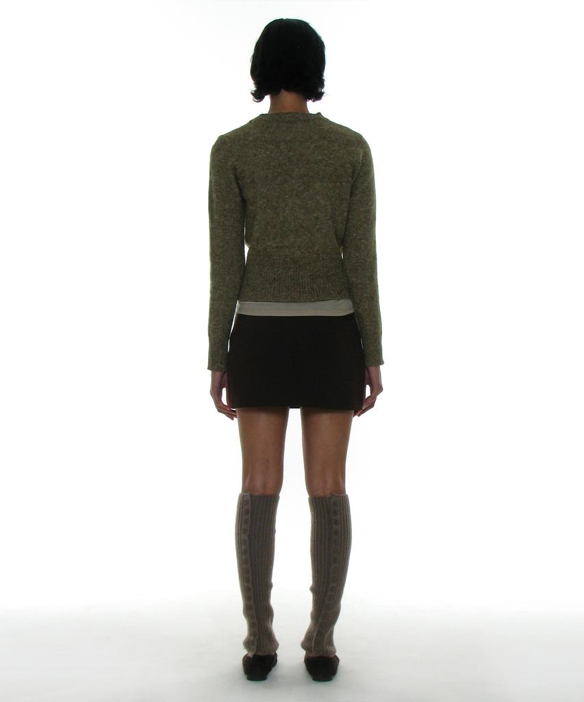 PARTIMENTO WOMEN Gradient Wide Rib Knit Crew Neck_Khaki Green