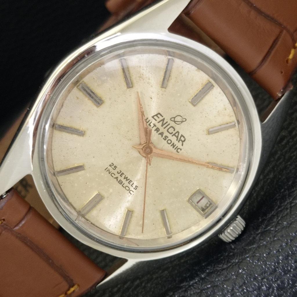 

HAND-WINDING VINTAGE ENICAR ULTRASONIC SWISS MENS ORIGINAL DIAL WATCH a703795-1 R213e-a703795