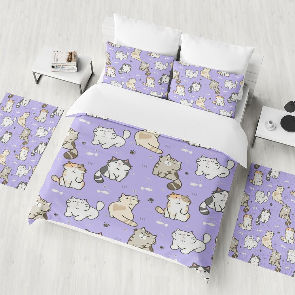 Cute Cats Duvet Cover Cartoon Bedding Set Children Bedroom Decoration Gift Single Easter Independence Day Christmas Halloween