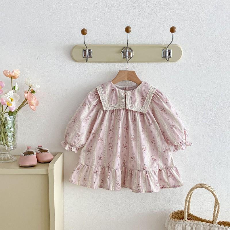Girls Floral Dress Kids Cotton Blend Princess Fall Casual Wear