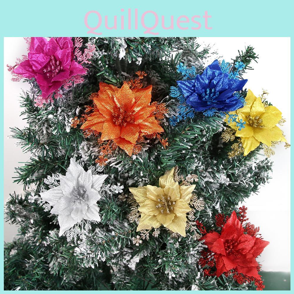 Elegant 16cm Glittering Faux Floral Ornament For Festive Christmas Celebrations