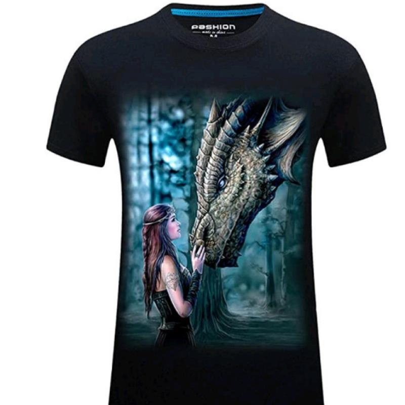 Letní pánské tričko s potiskem draka, módní, ležérní, s krátkým rukávem, denní pouliční oblečení, nadměrné, s kulatým výstřihem, pulovr