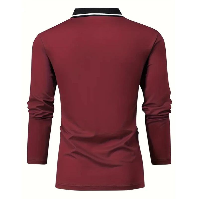 Ny 100% Polyester Herre Business Casual Langermet Poloskjorte Herre Ensfarget Enkel Stil Topper Poloskjorte Herre Klær Golfpolo