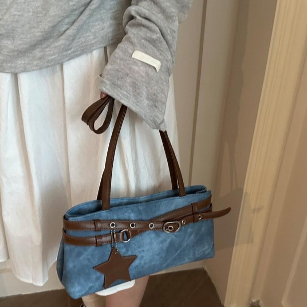 Star Pendant Y2K Shoulder Bag With Metal Buckle Belt Underarm Bag Fashion Women Handbag Women