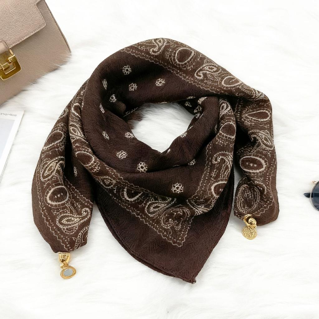Magnetic buckle cotton and linen small square scarf silk scarf women's spring and autumn versatile neck protection scarf triangular scarf new warm sca