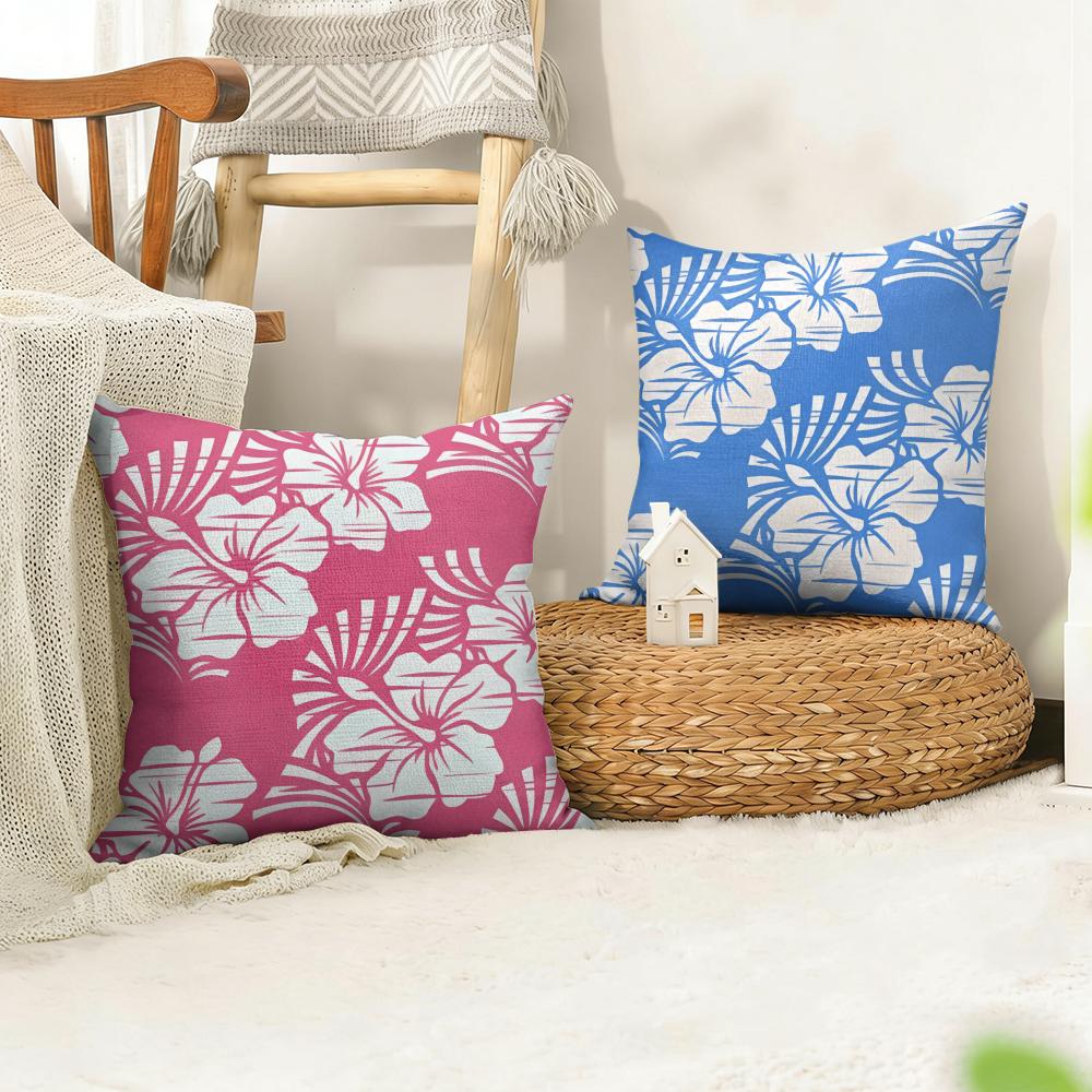 Hawaiian Flowers Cushion Cover Natural Linen Organic Fabric DoubleSided Printing Sofa Home Decor Gift Pillow Cover