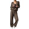 Women's Off-Shoulder Long Sleeve Cutout Knit Two-Piece Set Color Casual Outfit
