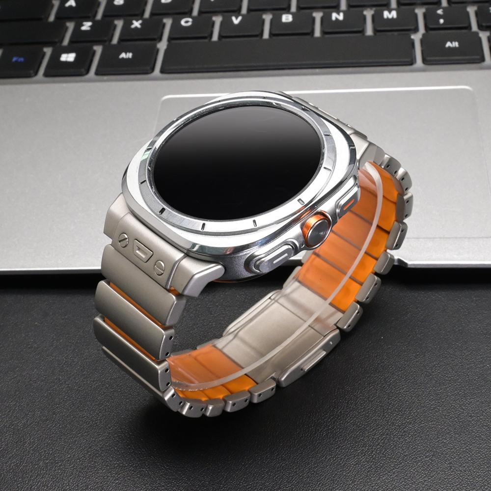 Titan-Uhrenarmband für Samsung Galaxy Watch 8 Classic 46mm 44mm Lückenlos Metall-Gummi-Armband für Samsung Galaxy Watch7 Ultra 47mm 2025/2024 Manschettenarmband