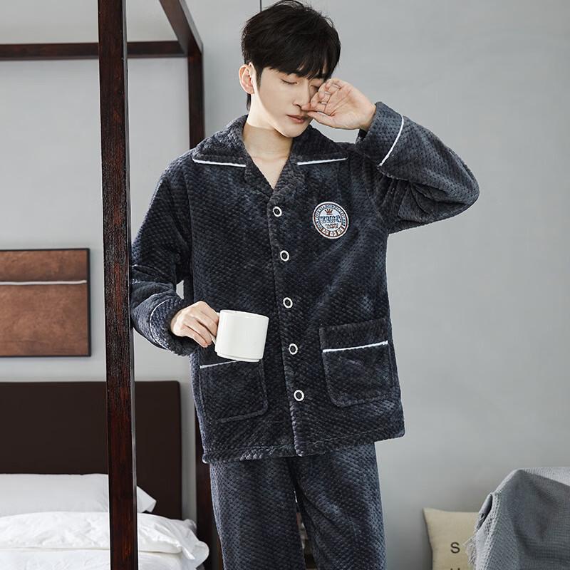 OEING Men's Autumn/Winter Warm Pajama Set
