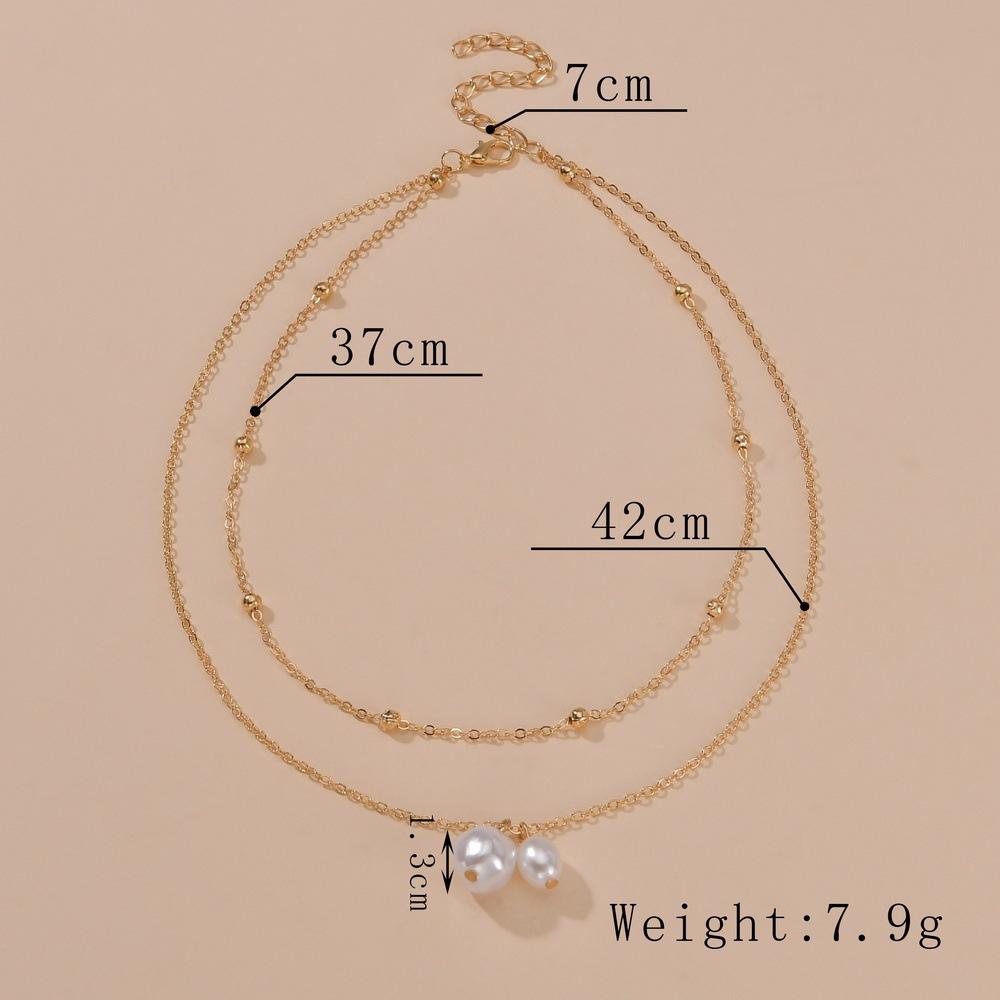Personalized Ins Style, Simple Special-shaped Pearl Pendant, Double-layer Metal Women's Necklace.