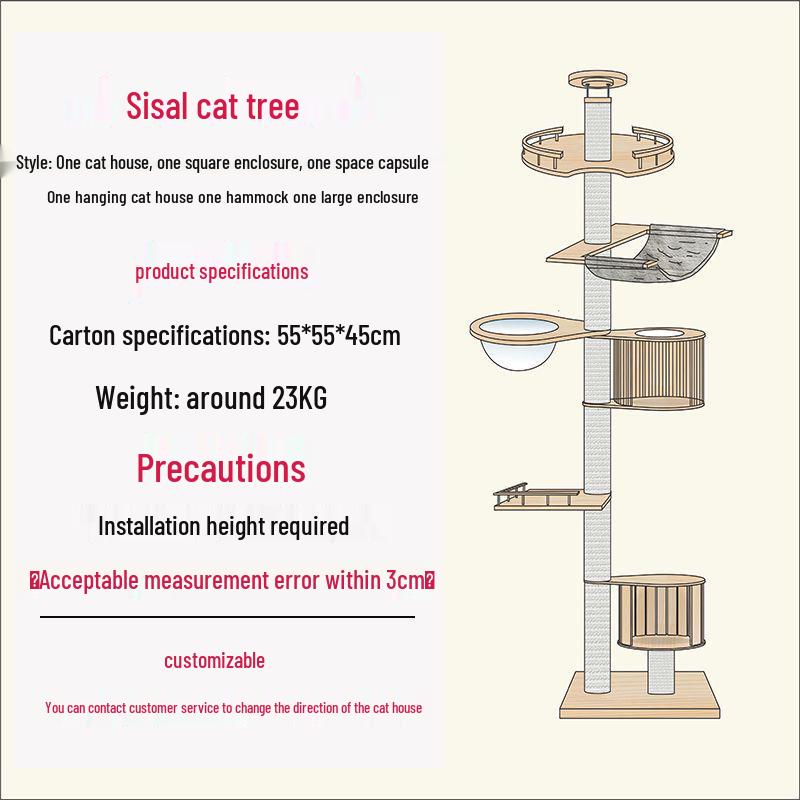 Solid Wood Cat Condo & Bed with Integrated Tree and Space-Saving Design for Large and Small Cats