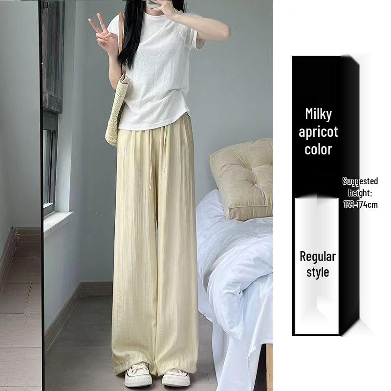 

Women s Summer Ice Silk Wide-Leg Pleated Pants - High Waist, Zen Style, Casual Straight-Fit XL (62.5-70 kg)