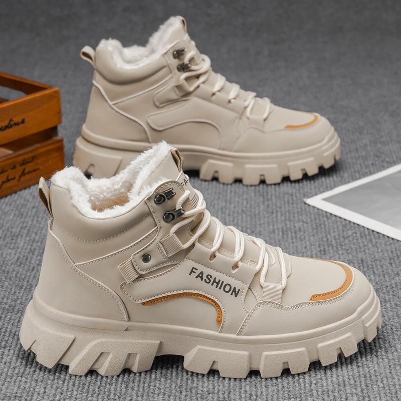 

Мужская обувь Резиновая подошва Мужская обувь 2025 Осень Новые Мужские Повседневные Ботинки Высокие Водонепроницаемые Нескользящие Мужские Ботильоны 39 бежевый