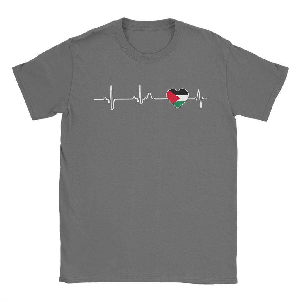 Men's Heart beat Palestine Gaza T Shirts Pure Cotton Clothes Fashion Short Sleeve Crew Neck Tees Plus Size T-Shirt