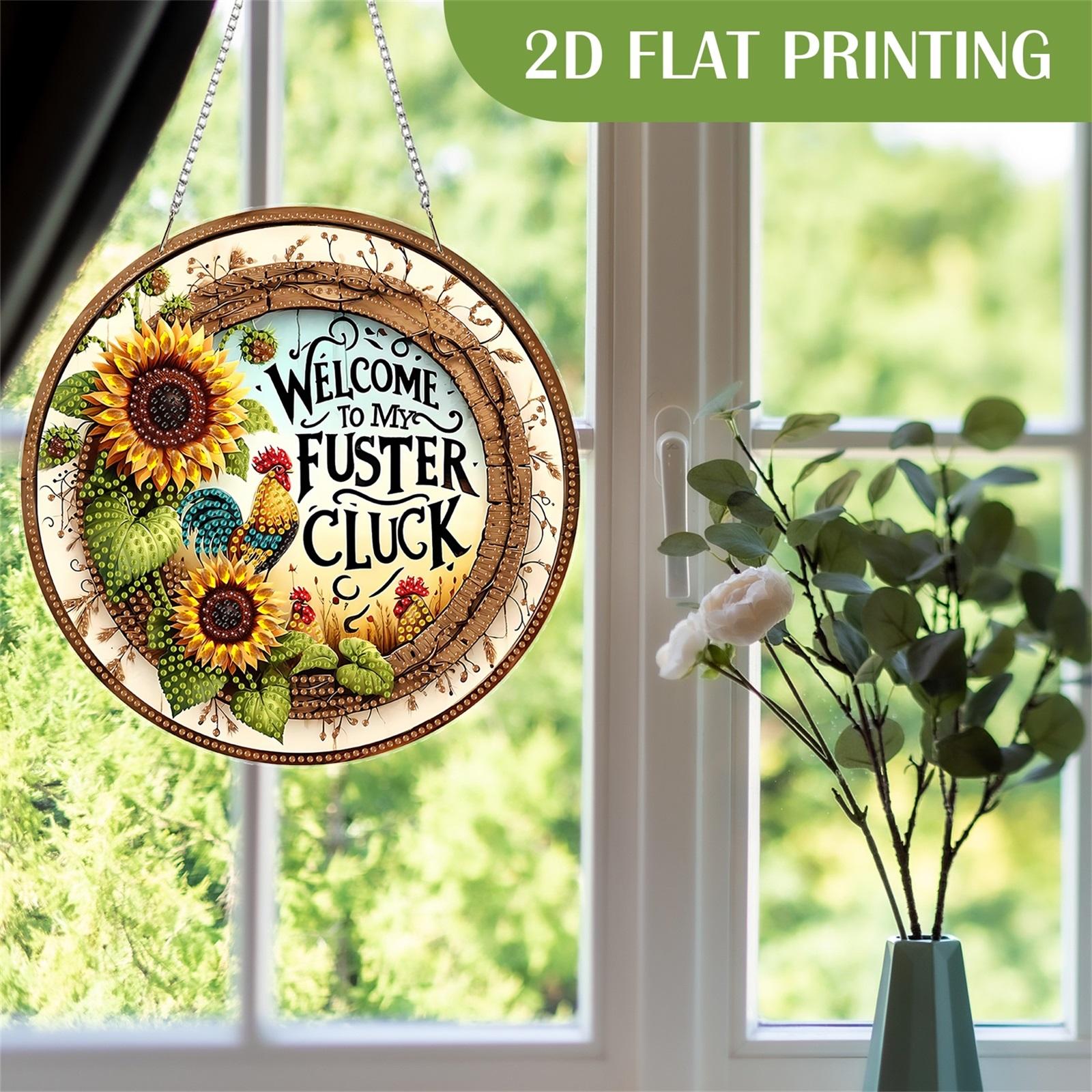 

2D Flat Acrylic DIY Rooster Sunflower Hanging Diamond Art Kits Wall Door Decor United States