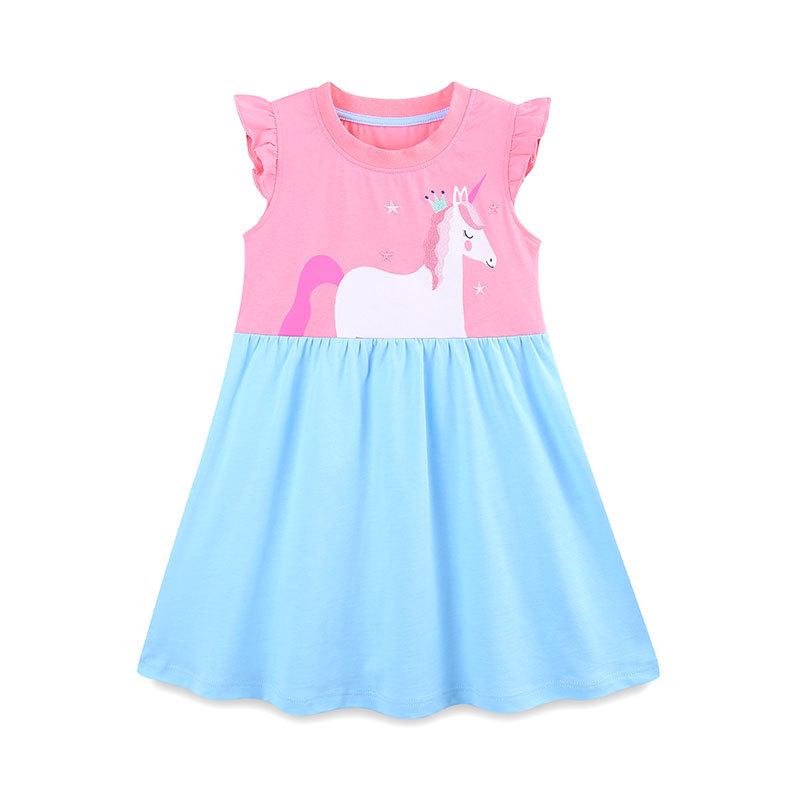European & American Style Girls  Summer Unicorn Dress - Sleeveless, Round Neck, Princess Skirt 3Y