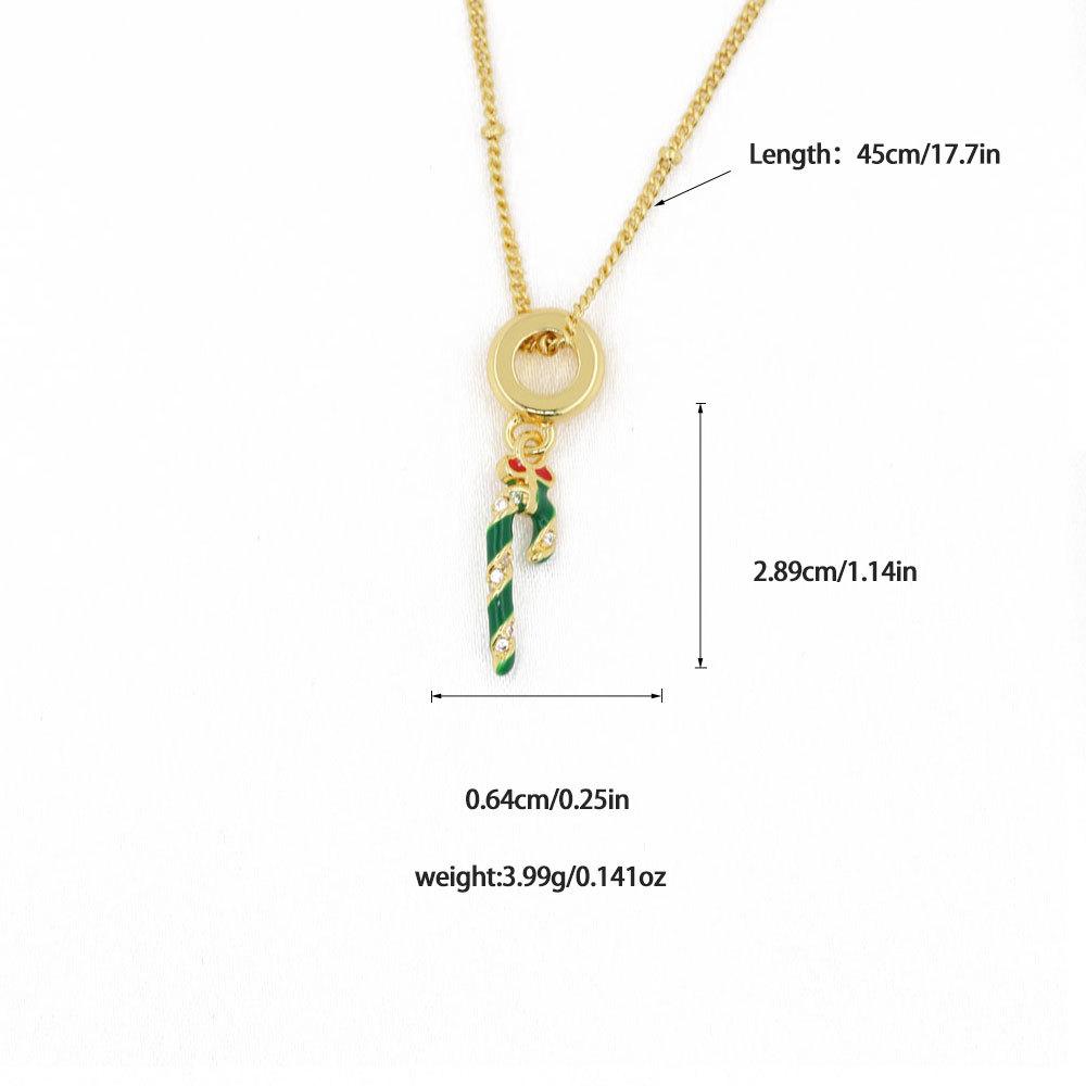 18k Gold Christmas Candy Cane Pendant Necklace with Bow