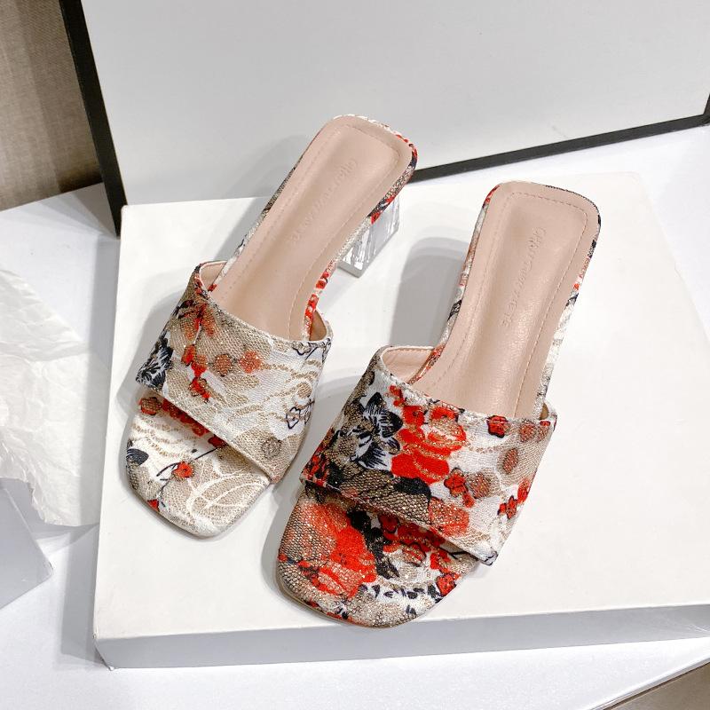 

Шлепанцы на высоком каблуке с открытым носком, лето 2025, новинка, крутые шлепанцы на толстой подошве, женские шлепанцы-слайды, женская обувь большого размера 42 красный