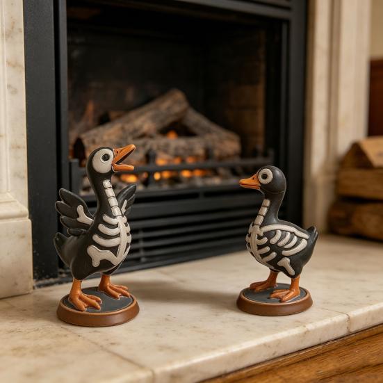 3Pcs Halloween Spooky Skeleton Goose Figurine, Miniature Skeleton Goose Resin Statue, Skeleton Animal Sculpture Desktop Ornament for Home, Office,