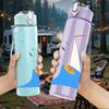 1PC Blue Sea Sailboat Minimalist 750ml Color Plastic Sports Water Bottle Leakproof Flip Straw Lid Suitable for Sports Office Home Use