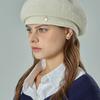 VA Curved Oval Metal Wool Beret Ivory