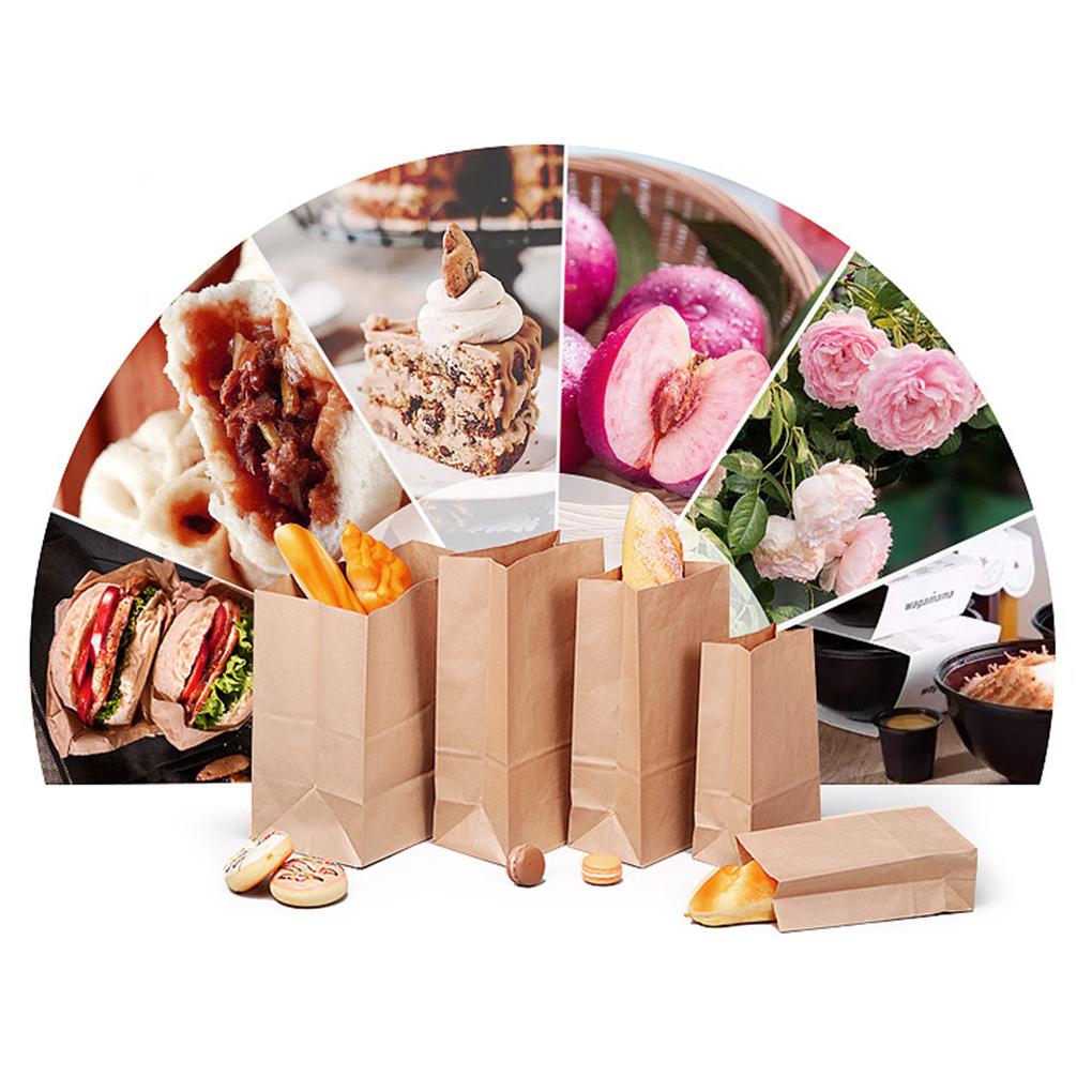 50Pcs Kraft Paper Bags Flat Grease Proof Snacks Cookie Sandwich Food