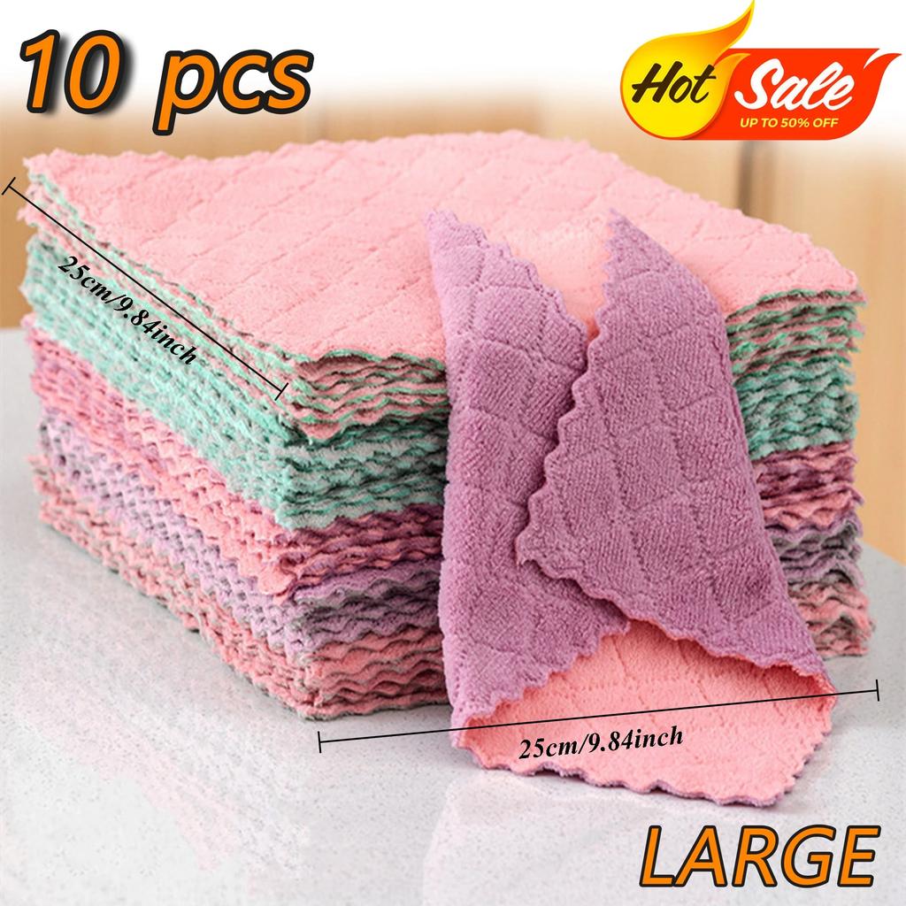 10Pcs Microfiber Dish Cloths Double Sided Multi-Purpose Kitchen Towels Fast Drying Stain Resistant Tableware Cleaning Rags