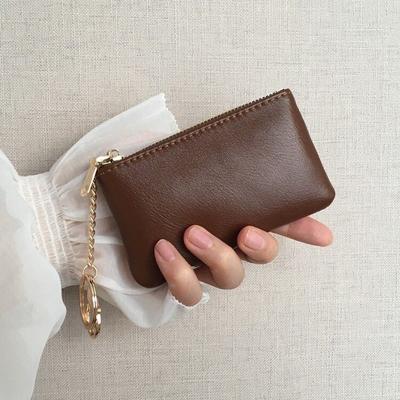 Vintage PU Leather Key Wallet Zipper Coin Purse Mini Key Holder Pouch with Keychain Small Storage Bag for Cash Cards Earphones Lipstick Women Men