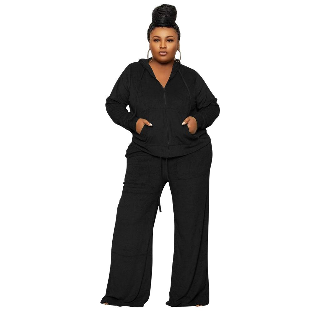 Übergröße Samt Damen Zweiteiliges 2-teiliges Set Outfits Mode Kurve Gerade Hosen Anzug und Trainingsjacke Street Trainingsanzug