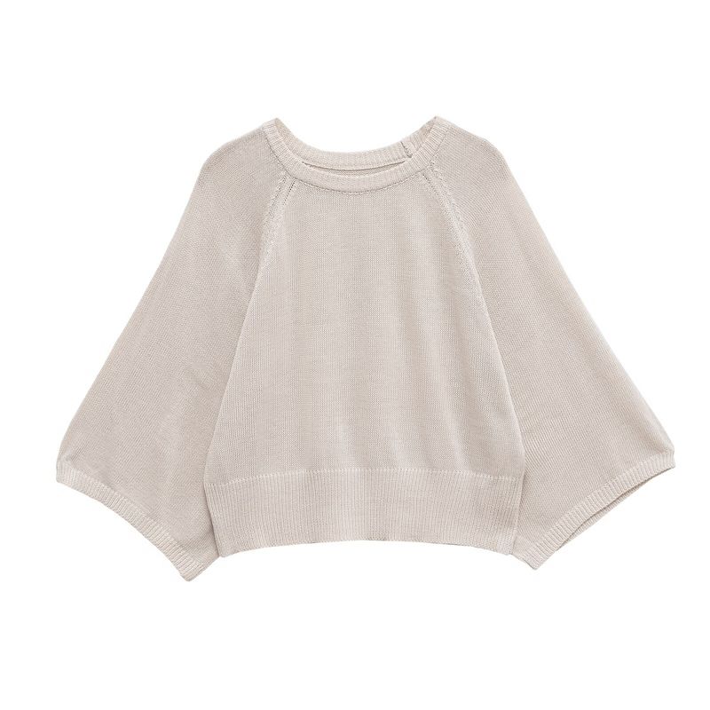 Autumn New Women's Clothing French Laziness Minimalist Wide Sleeve round Neck Vacation Style Casual Sweater 5536021