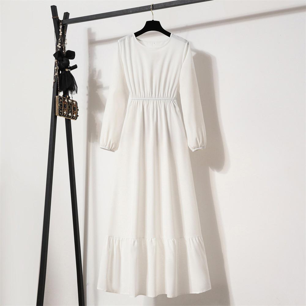 Women's Solid Color Long Sleeve Pullover A-Line Dress