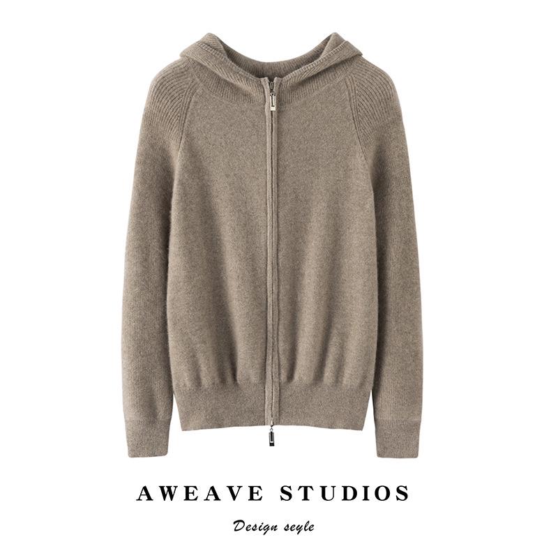 Women's 12-Gauge Pure Cashmere Hooded Cardigan Coat