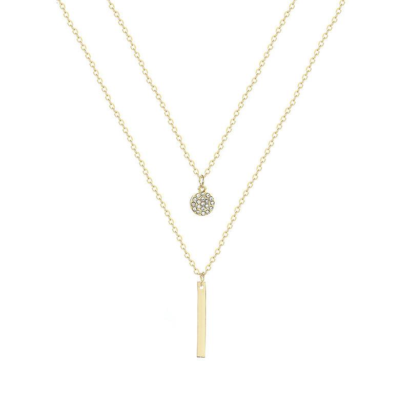 Necklace Geometric Strip Flash Diamond Round Double Necklace Women'S Fashion Diamond Collarbone Chain Necklace