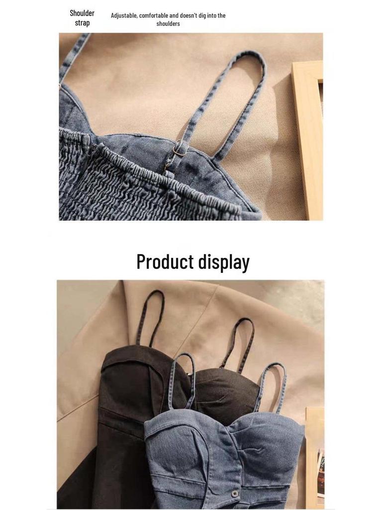 Spicy Girl Irregular Denim Bandeau Top – Sexy, Slimming Summer Style for Women