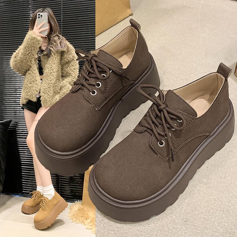British style retro lace-up platform women's spring new small men with frosted leather shoes
