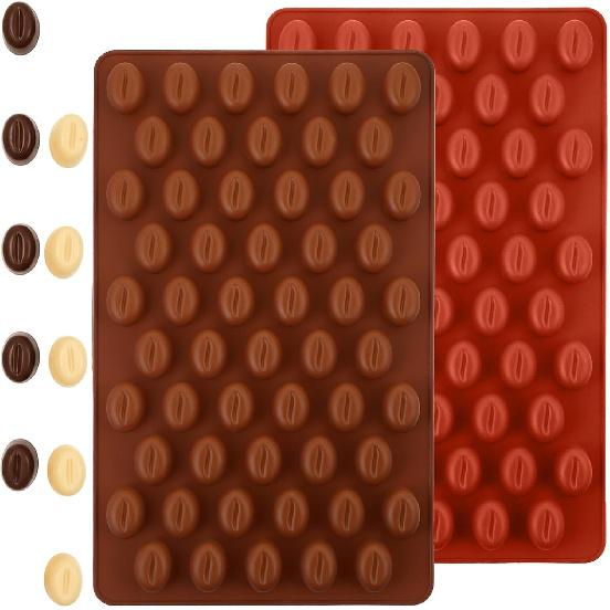 2 Pcs Coffee Bean Mold, Food Grade Coffee Bean Silicone Mold with Anti-Leak Rim, 55 Cavity Coffees Beans Molds Silicone for Chocolate, Candy, Resin