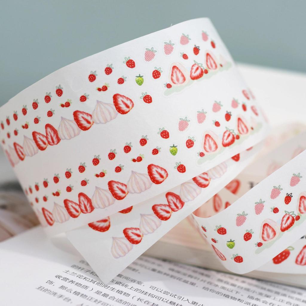 Rabbit Pear: Strawberry Fruit Slice Die-cut Tape - Cute Creamy Sticker Roll for Journaling and Collage.