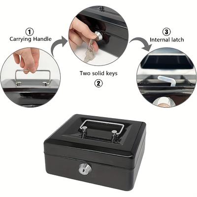 Boîte à Caisse Sécurisée Robuste avec Serrure à Clé - Coffre-Fort Bancaire Grande Capacité, Plateaux et Compartiments Multi-Niveaux pour Pièces, Boîte de Rangement Durable pour Pièces et Billets Verrouillable par Clé
