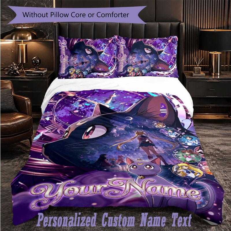 Personalized 3Pcs Bedding SetSailor Moon Custom Text Duvet Cover Pillowcase Set Bedroom Gift