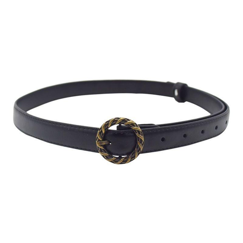 Stylish Vintage Round Buckle Pu Belt For Women Simple Chic Casual Look In Black And Brown