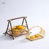 Bamboo Weaving Small Handled Basket, Round Handle Tea Snack Fruit Pastry Tray, Multi-Layer Creative Bamboo Basket