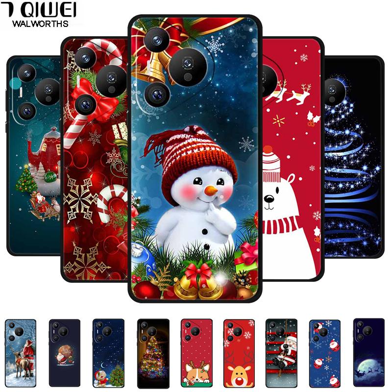 Christmas Phone Cases For Huawei Pura 70 Ultra/ 70 Pro/ 70 Pro Plus/70 5G Cases Black Silicone Soft Santa Claus TPU Bumper Funda