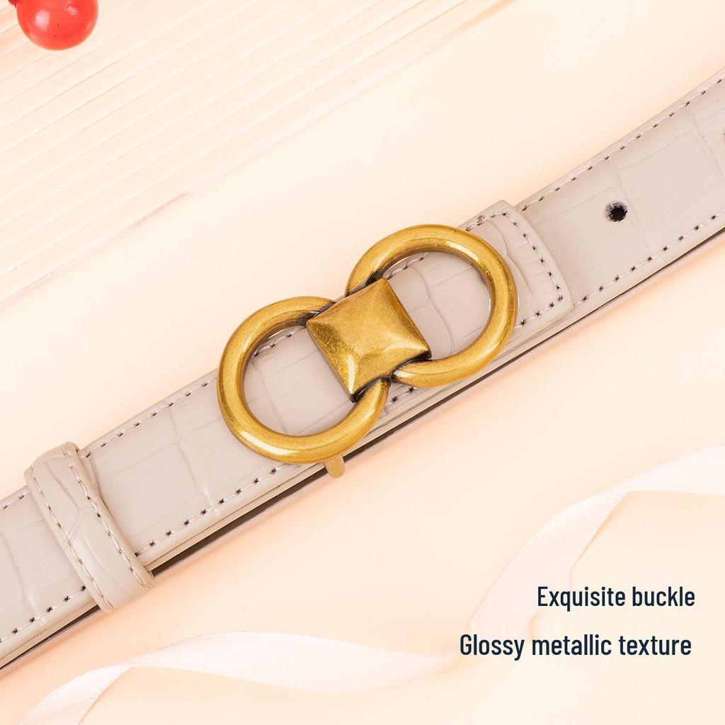 2026 Women's Smooth Buckle Leather Belt: Two-Layer Cowhide, Casual Versatile High-End Waist Cincher