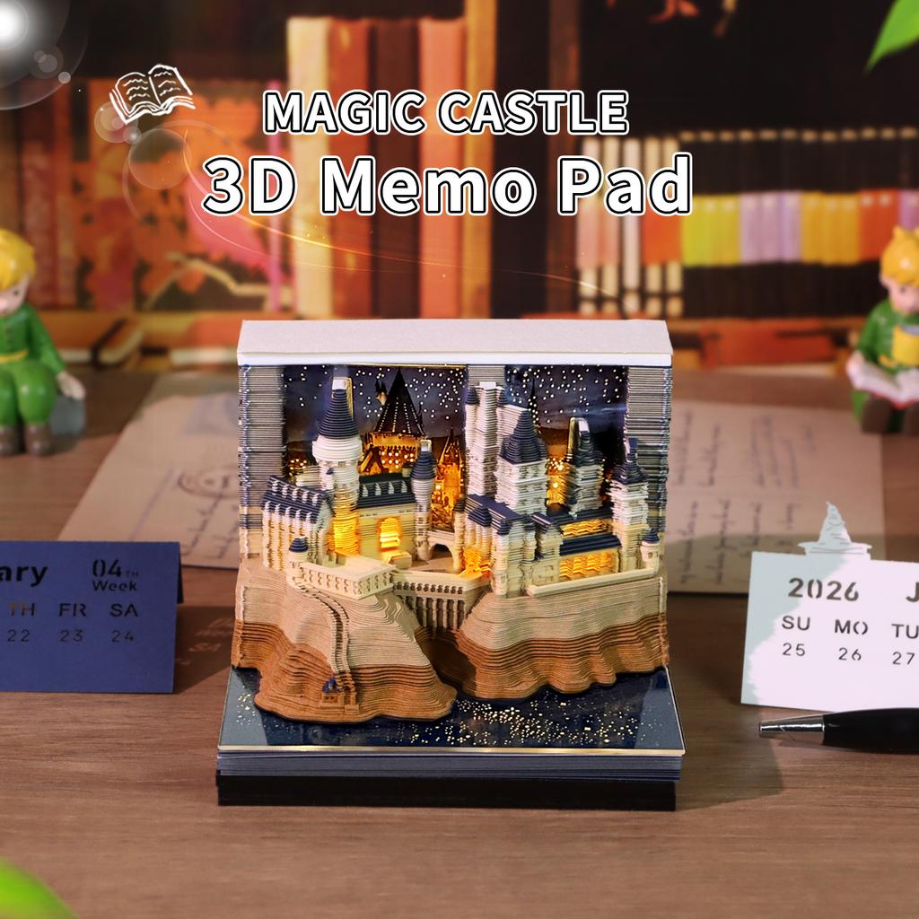 Promotional Memo Pad Wizard World Magic Hogwarts Castle 3D Paper Art LED Fantasy Gift Stationery 3D Memo Pad for Promo Souvenir