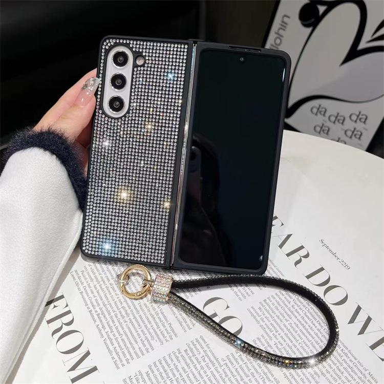 Anwendbar für Samsung ZFold5 Handyhülle Luxus Strassstein Lanyard zfold4 links und rechts faltbar All-Inclusive Anti-Drop Schutzhülle