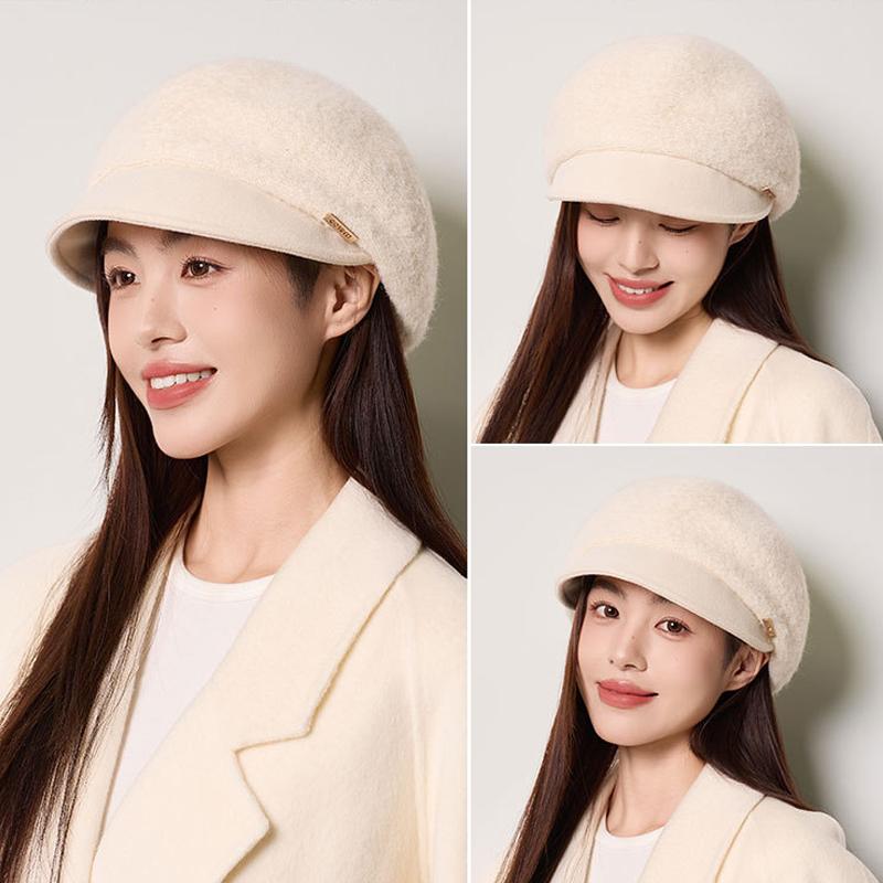 Women's Thick Wool Knitted Beret Autumn Winter Solid Color Stitching Cap