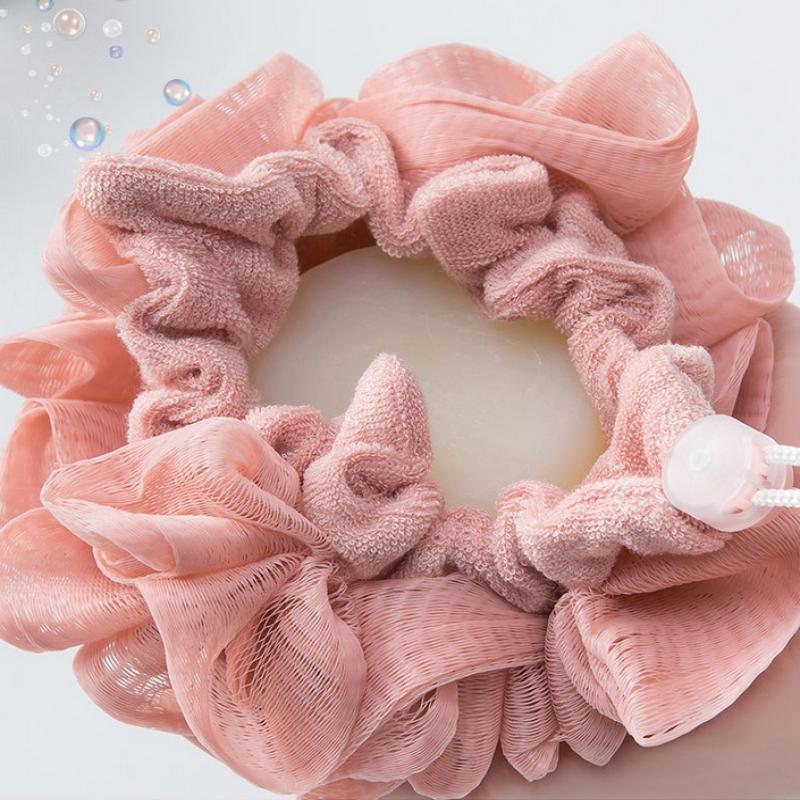 2 In 1 Bath Ball Towel Loofah With Drawstring Closure For Soap Soft Exfoliating Mesh Shower Sponge Skin Care Bathing Tool