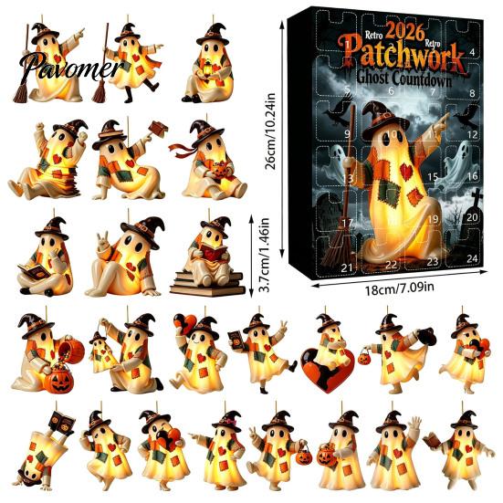 Seasonal Home Accents Halloween Advent Calendar, 24 Day Countdown Box with Mini Country Style Party Decor Ghost Figures, Rustic Farmhouse for