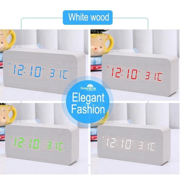 Creative Fashion Digital Alarm Clock with Indoor Temperature and Humidity Digital Wood Table Clock Wooden Desk Alarm Clock
