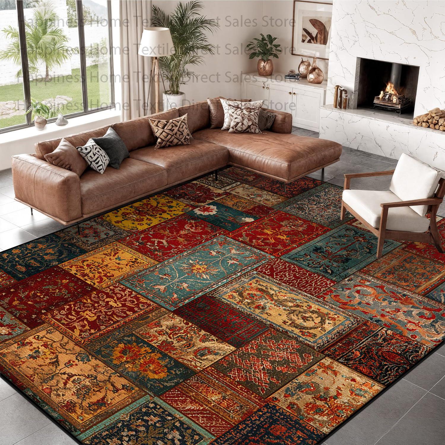 

Persian Retro Large Living Room Carpet Non-slip Machine Washable Decoration Bedroom Rug Luxury Soft Fluffy Cloakroom Floor Mats 50x80cm